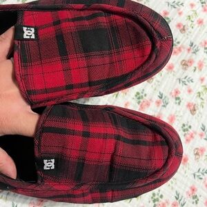 DC Red and Black Plaid Slip-On Shoes
